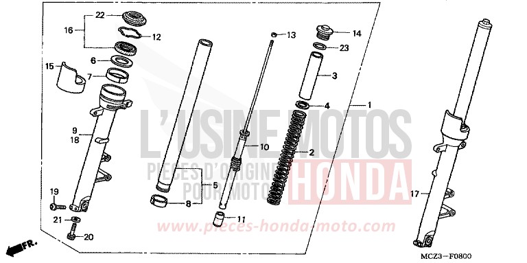 FOURCHETTE AVANT (CB900F2/3) de Hornet 900 CANDY TAHITIAN BLUE (PB215) 2002
